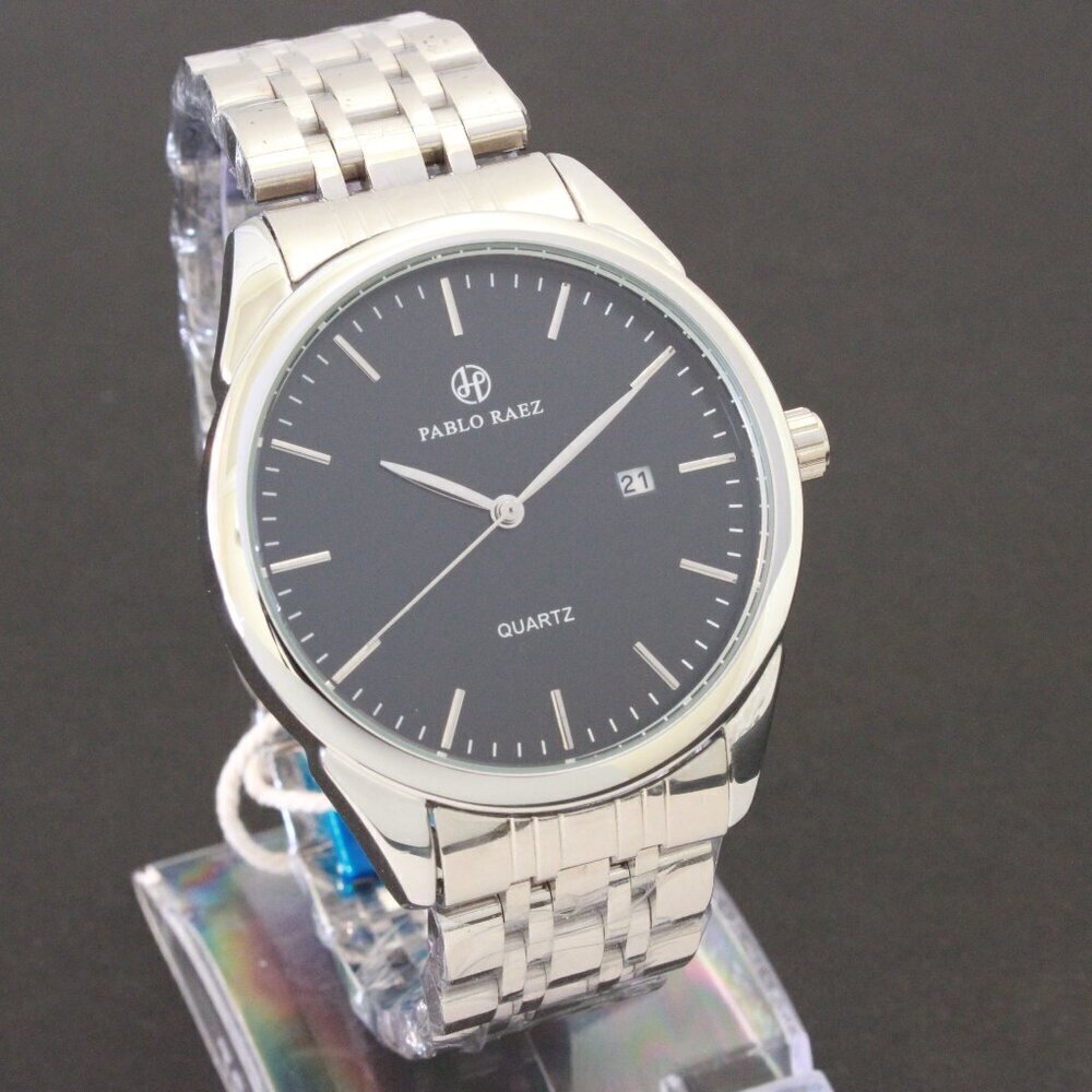 Men's Casual Fashion Watch Silver Tone Butterfly Clasp 40mm - Picture 2 of 12